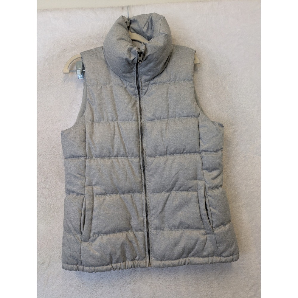 Old Navy Puffer Vest Mens Medium Gray Herringbone Full Zip High Neck Fleece Line